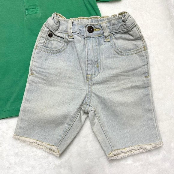 Gymboree green polo 18-24, frayed hem shorts 12-18 - Picture 4 of 5